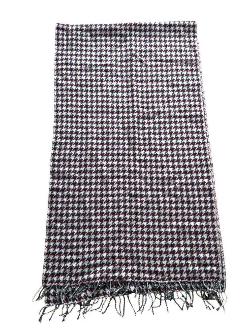 J. Crew Women's Fringed Scarf Burgundy White Houndstooth Oversized Winter Wrap